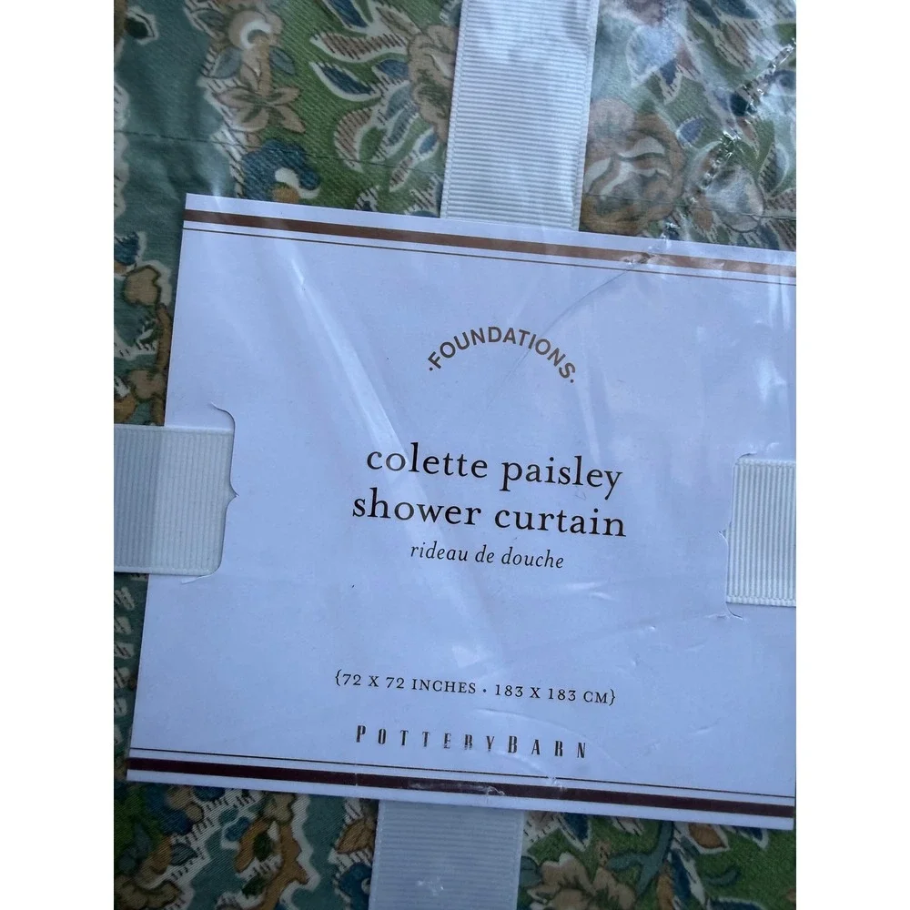 Pottery Barn Colette Paisley Shower Curtain Blue Green 72x72 Cotton 4482527